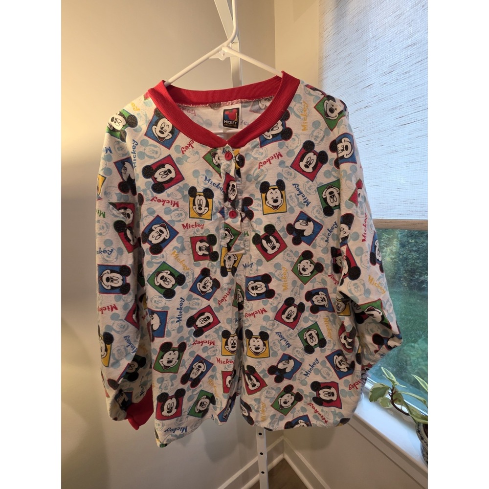 VTG 90S Mickey Mouse Long Sleeve Flannel Sleep Shirt Size XL